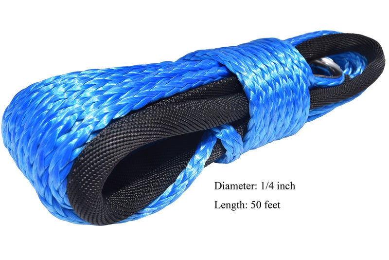 QIQU Blue 1/4""*50ft ATV Winch Line,Synthetic Rope for 4WD Parts,Off Road Rope,Synthetic Winch Cable (Blue) - Image 5